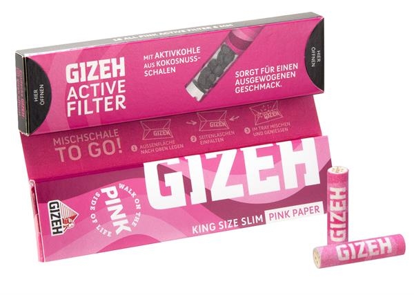 Gizeh PINK King Size Slim Papers + Aktivkohlefilter